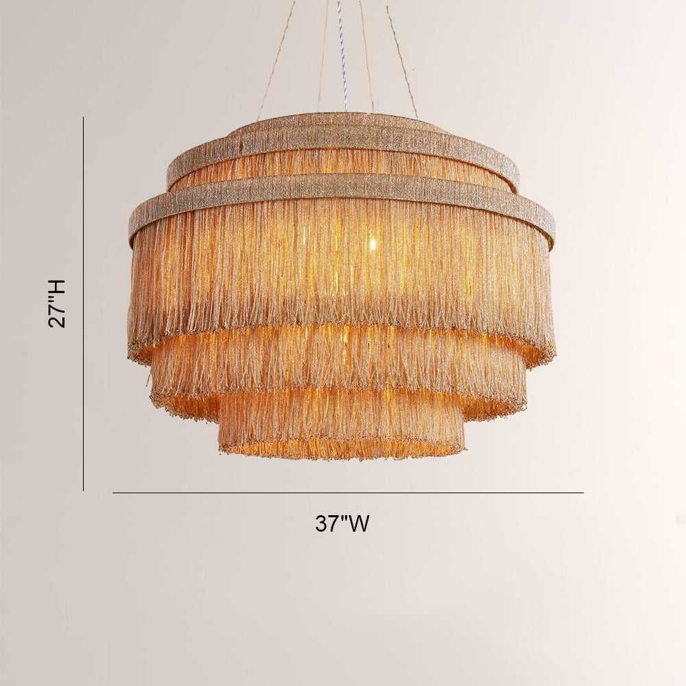 Jovyn Tiered Hand-Strung Jute Fringe Round Chandelier