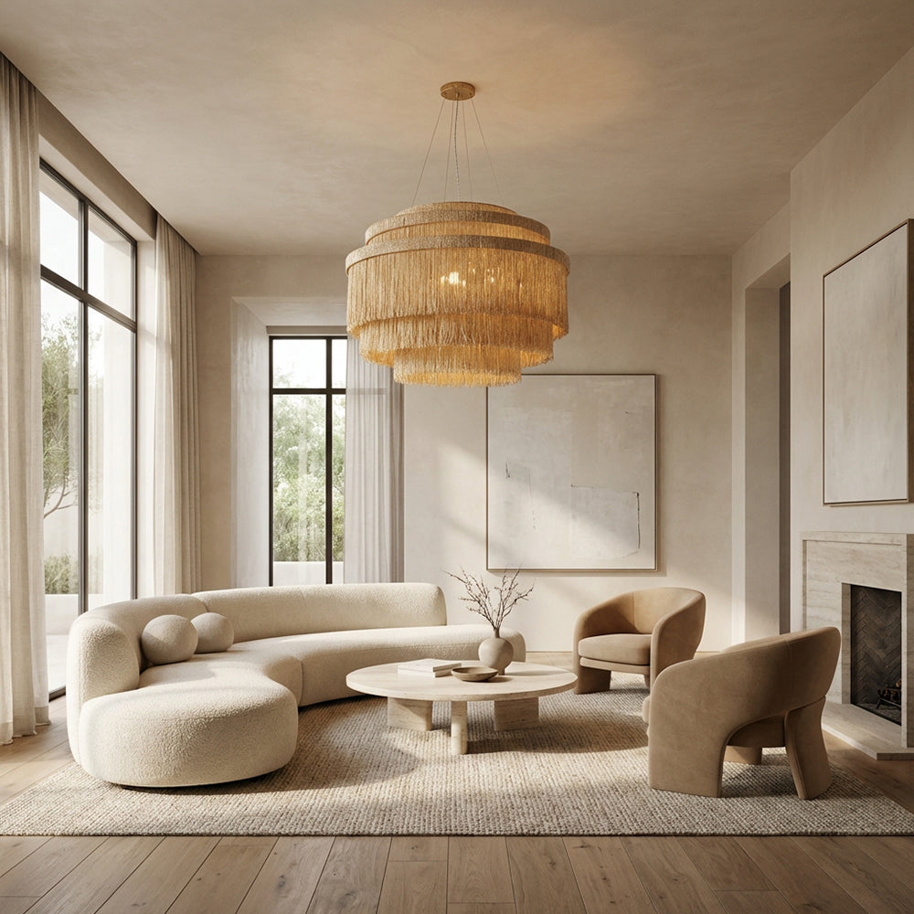 Jovyn Tiered Hand-Strung Jute Fringe Round Chandelier