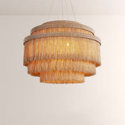 Jovyn Tiered Hand-Strung Jute Fringe Round Chandelier