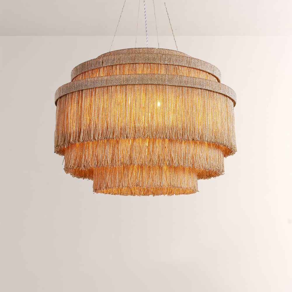 Jovyn Tiered Hand-Strung Jute Fringe Round Chandelier