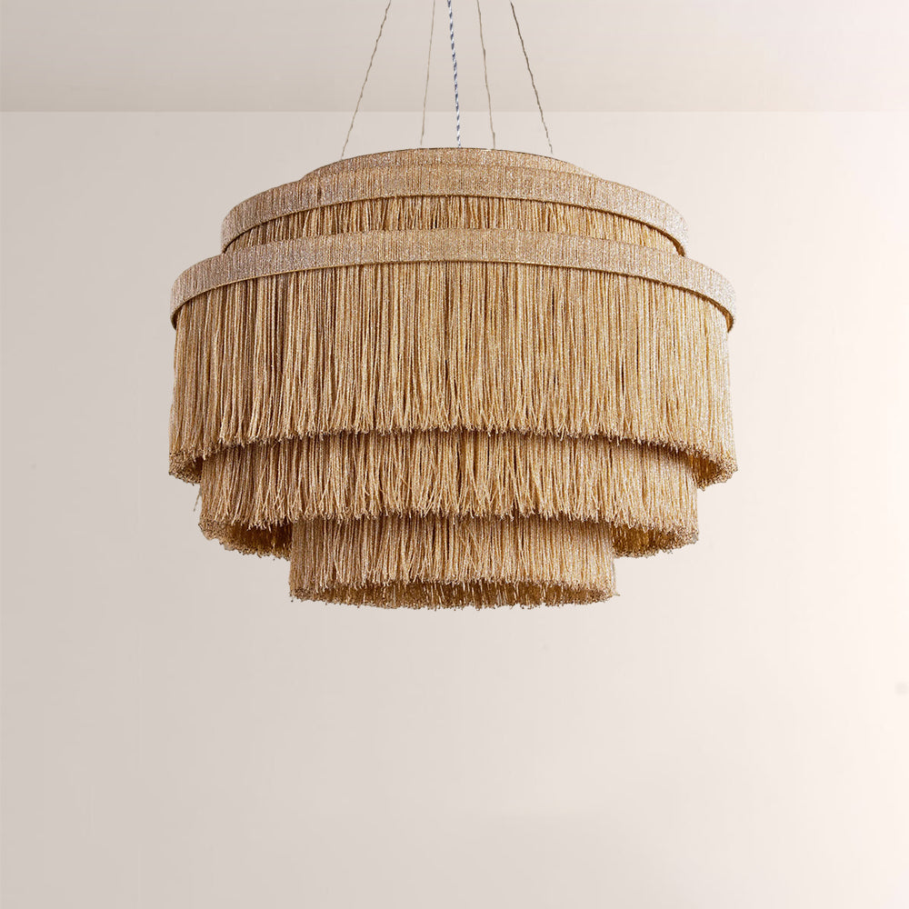Jovyn Tiered Hand-Strung Jute Fringe Round Chandelier