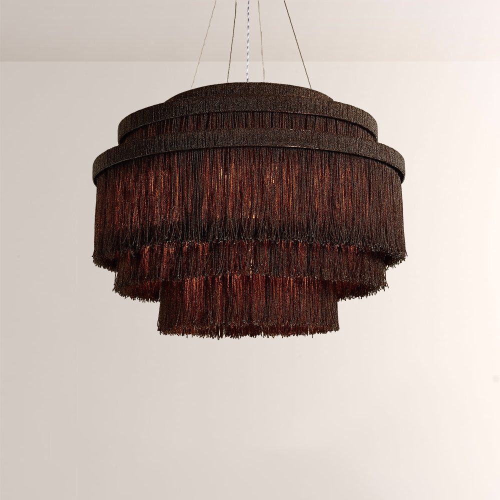 Jovyn Tiered Hand-Strung Jute Fringe Round Chandelier
