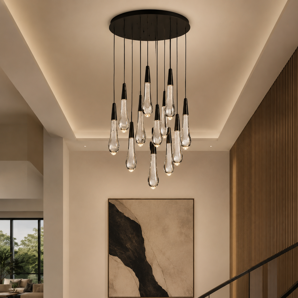 Ryvara Round Raindrop Glass Chandelier