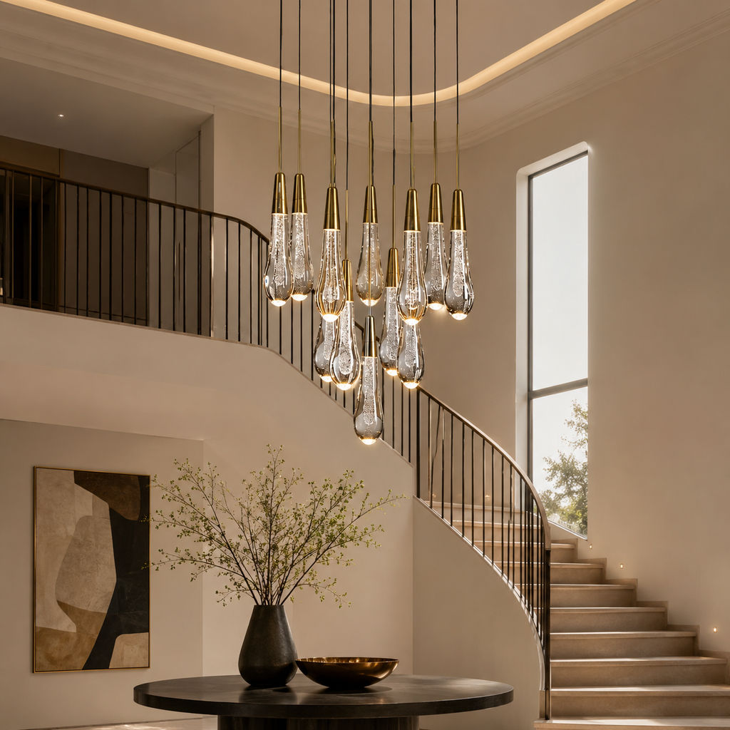 Ryvara Round Raindrop Glass Chandelier