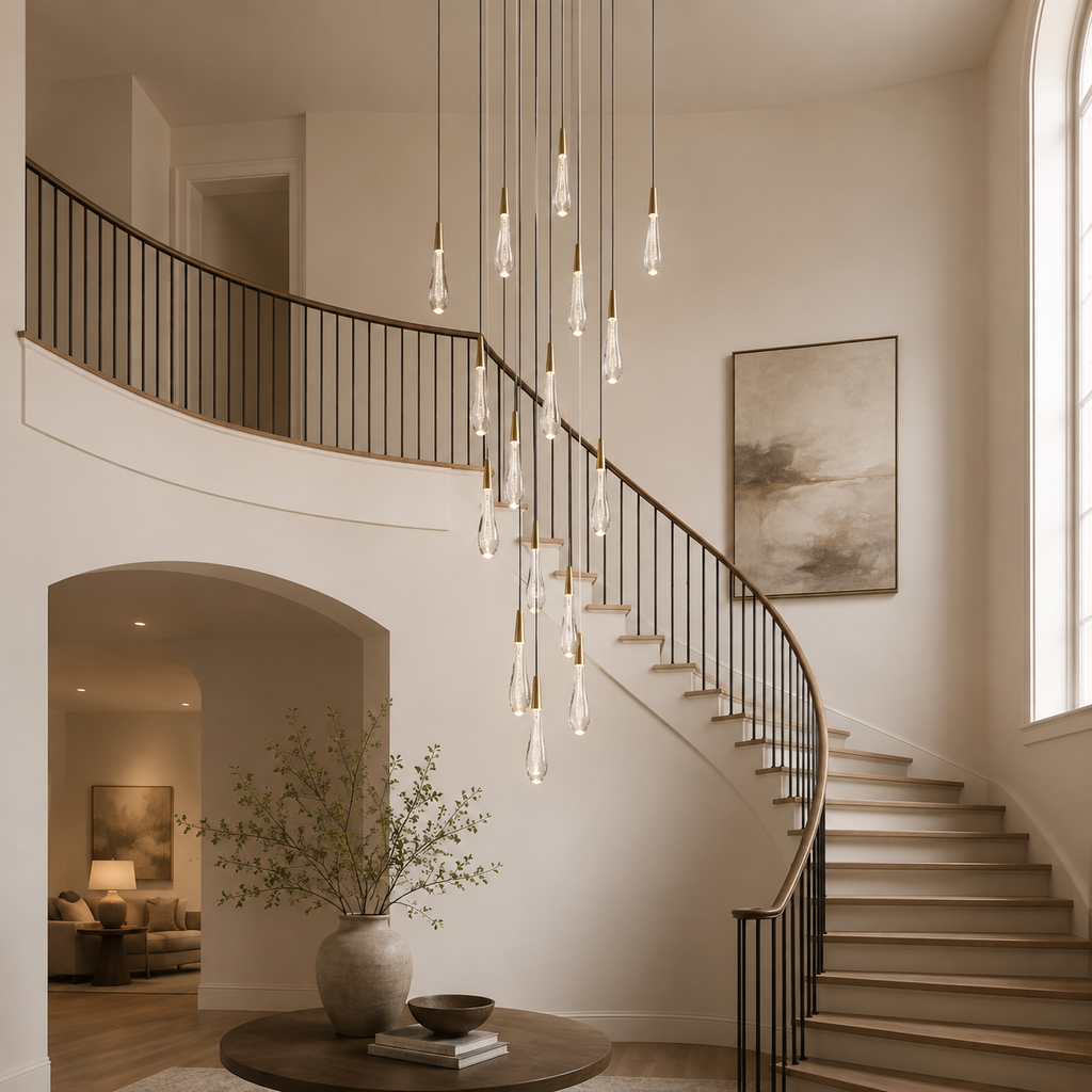 Ryvara Round Raindrop Glass Chandelier