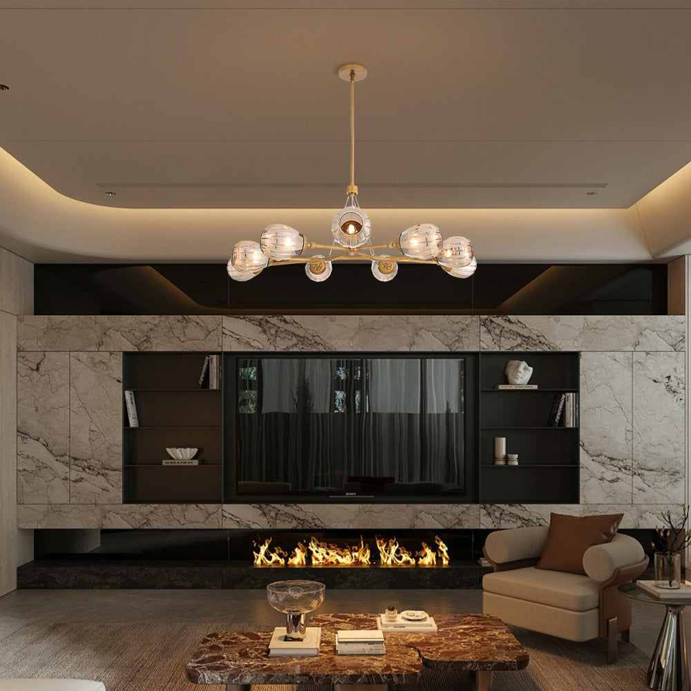 Renata Ribbed Smoke Glass Round Horizontal Chandelier