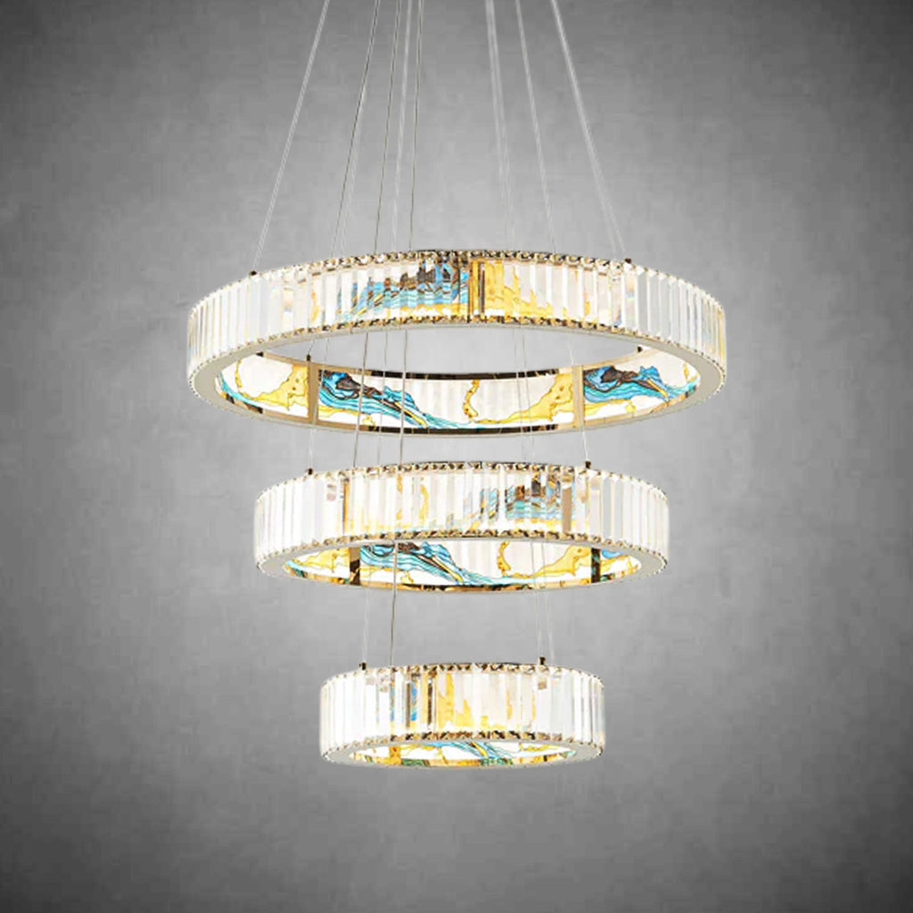 Marin Colorful 3 Tiers Round Crystal Chandelier