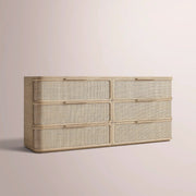 Trevia 6-Drawer Dresser — GREIGE OAK / CANE