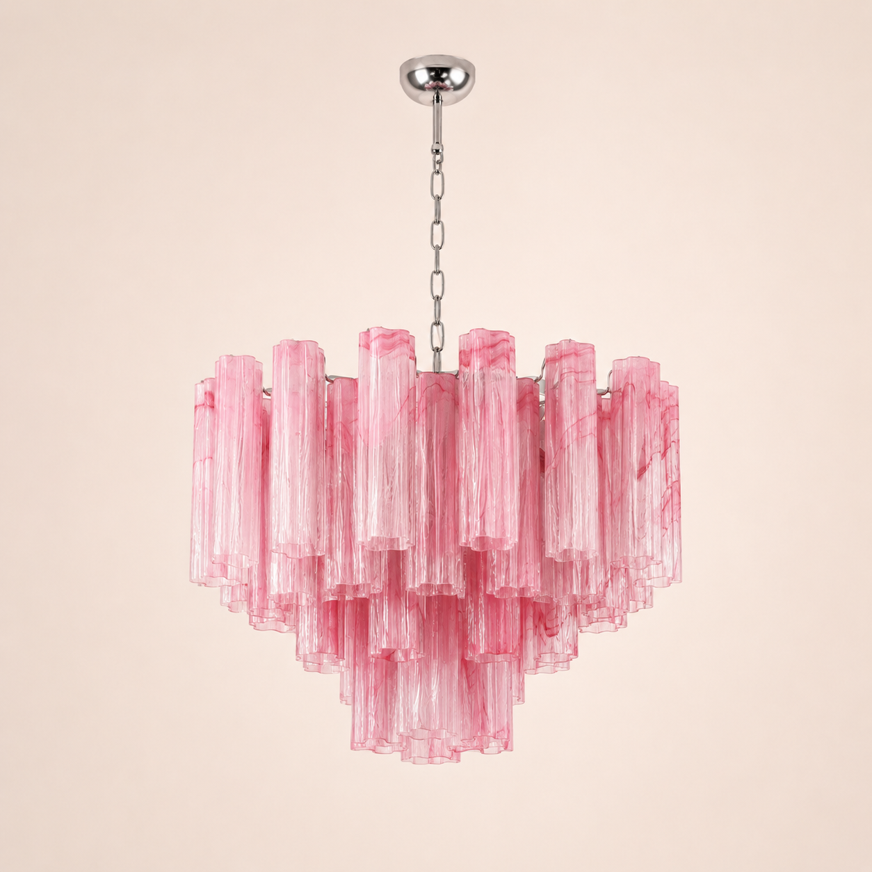 Venetian Handblown Tube Glass Chandelier 25.6" Pink 36 Tubes