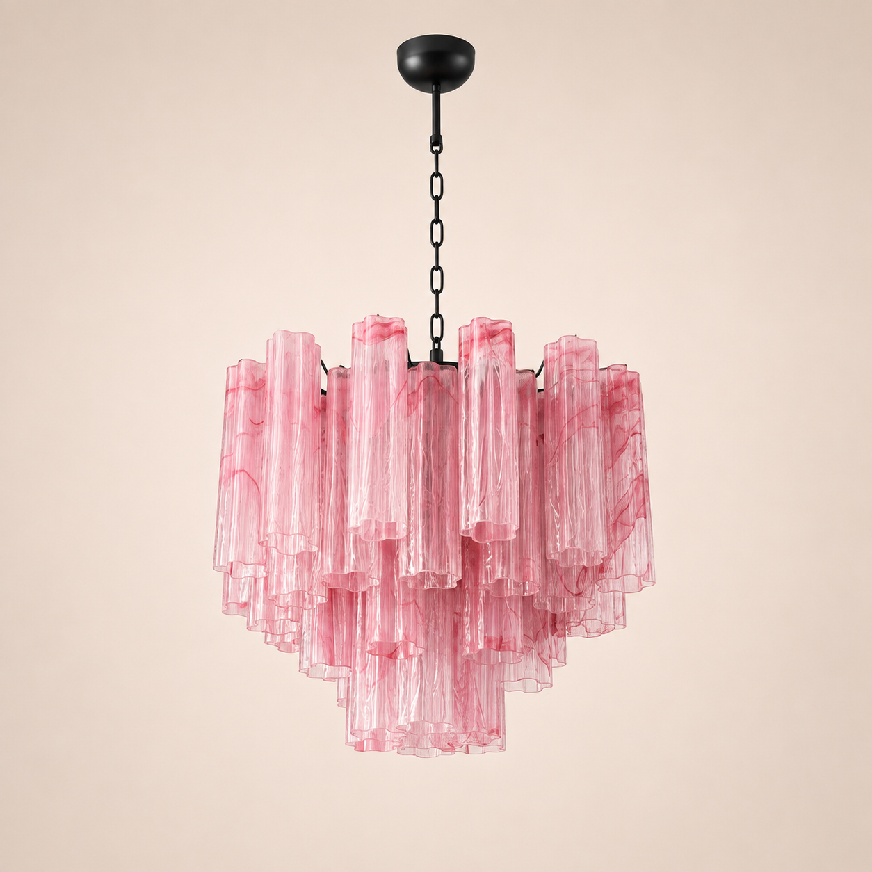 Venetian Handblown Tube Glass Chandelier 25.6" Pink 36 Tubes
