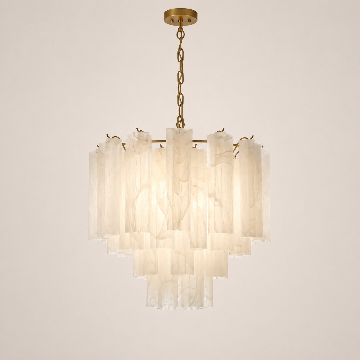 Venetian Handblown Tube Glass Chandelier 25.6" White 36 Tubes