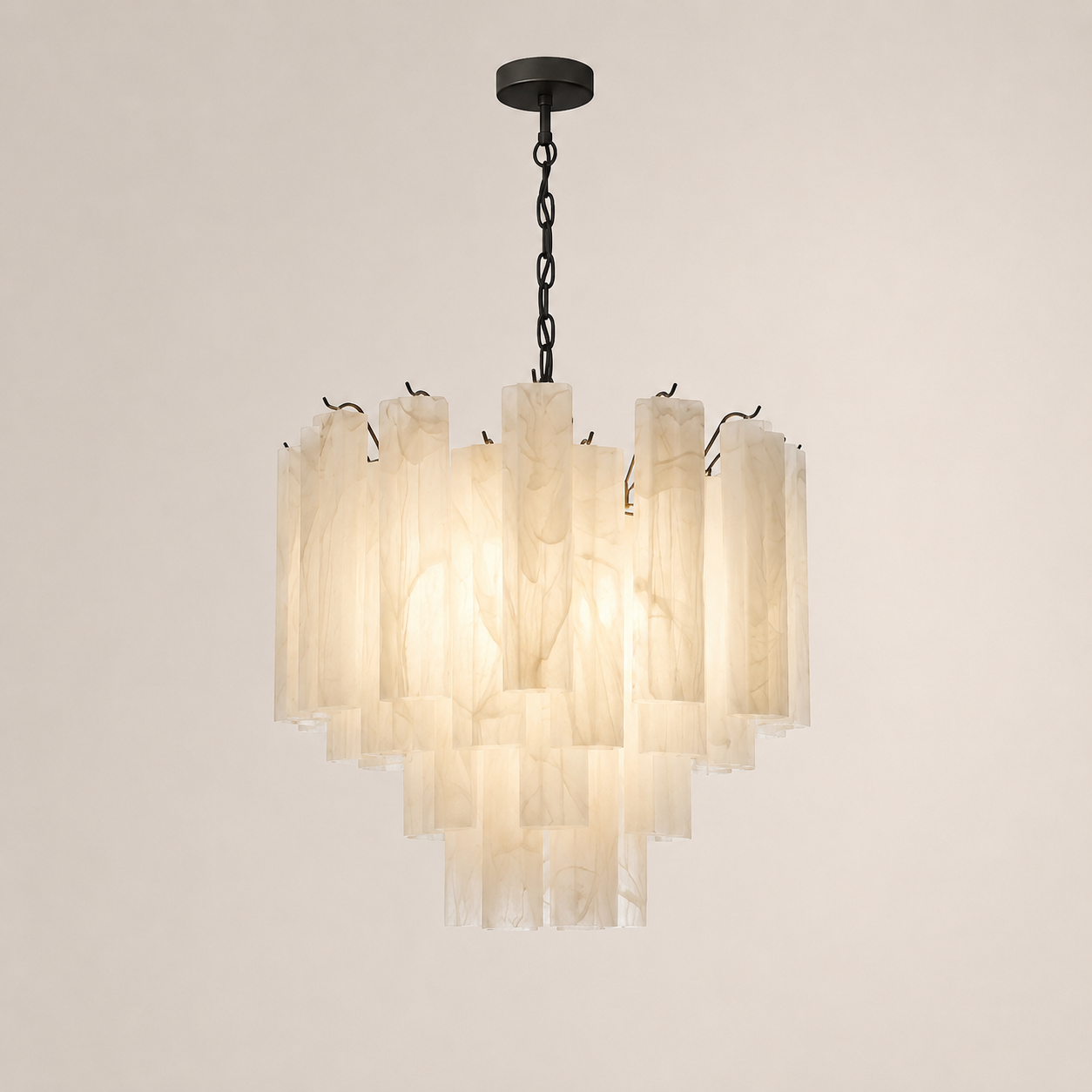 Venetian Handblown Tube Glass Chandelier 25.6" White 36 Tubes