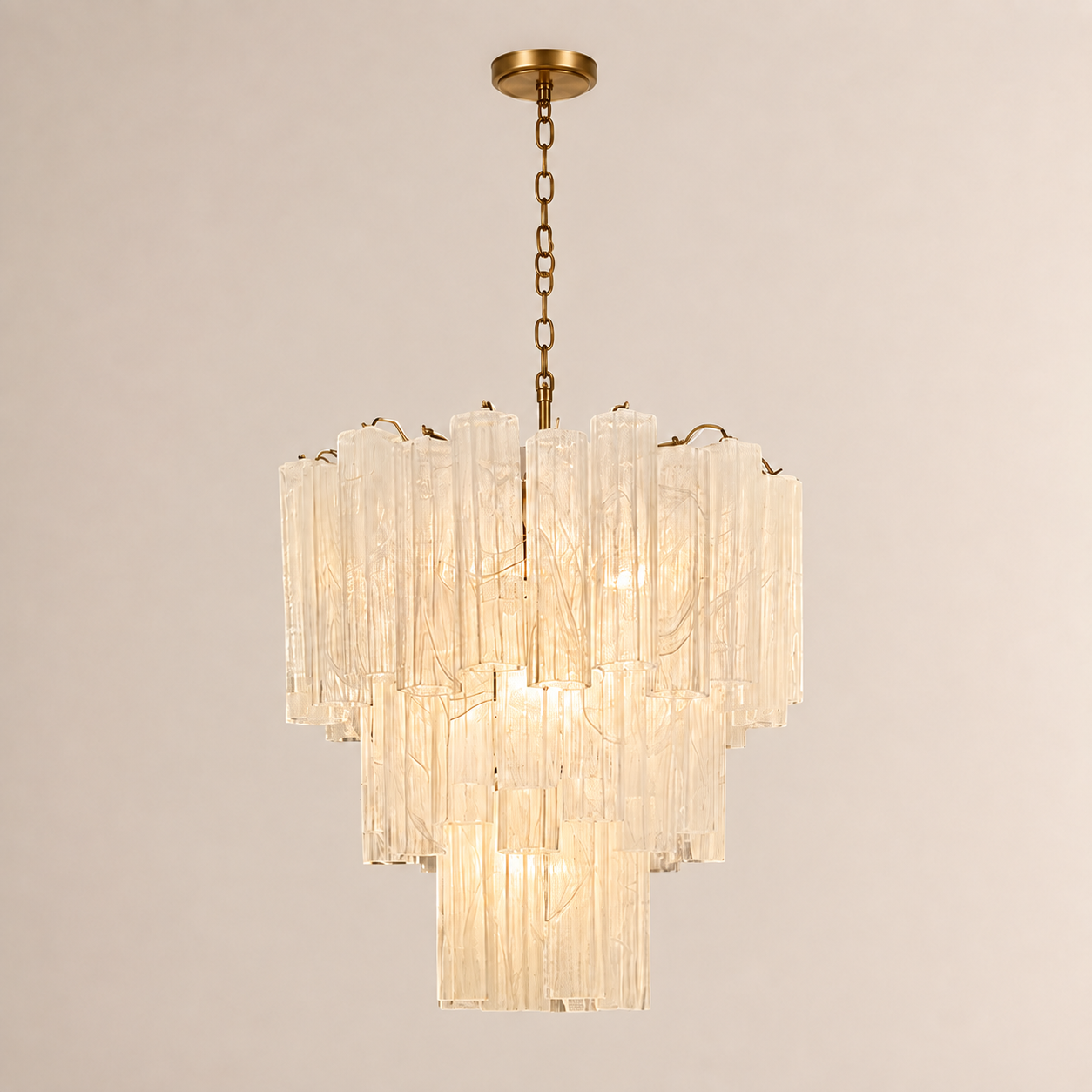 Venetian Handblown Tube Glass Chandelier 25.6" White 48 Tubes