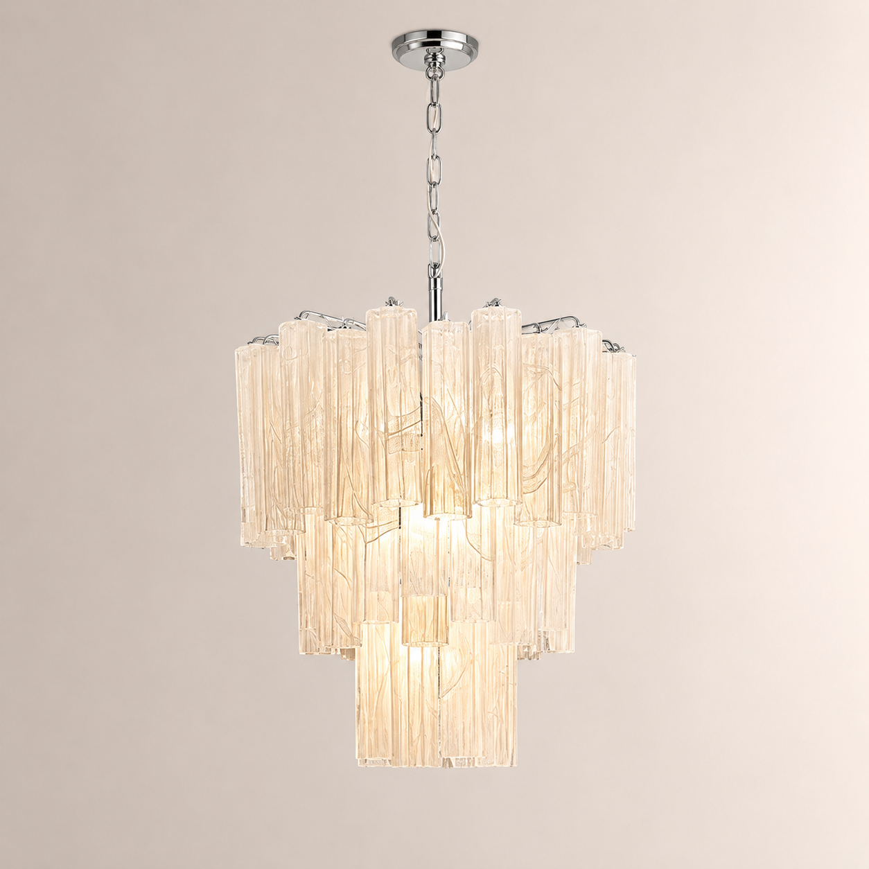 Venetian Handblown Tube Glass Chandelier 25.6" White 48 Tubes