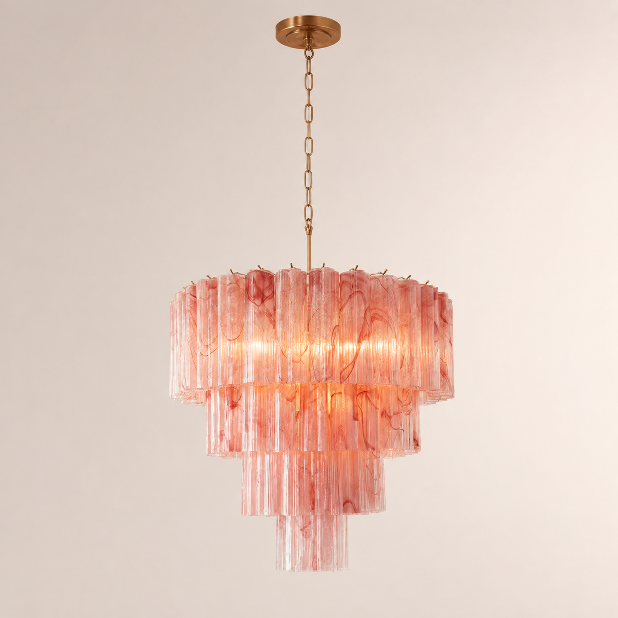 Venetian Handblown Tube Glass Chandelier 33.4" Pink