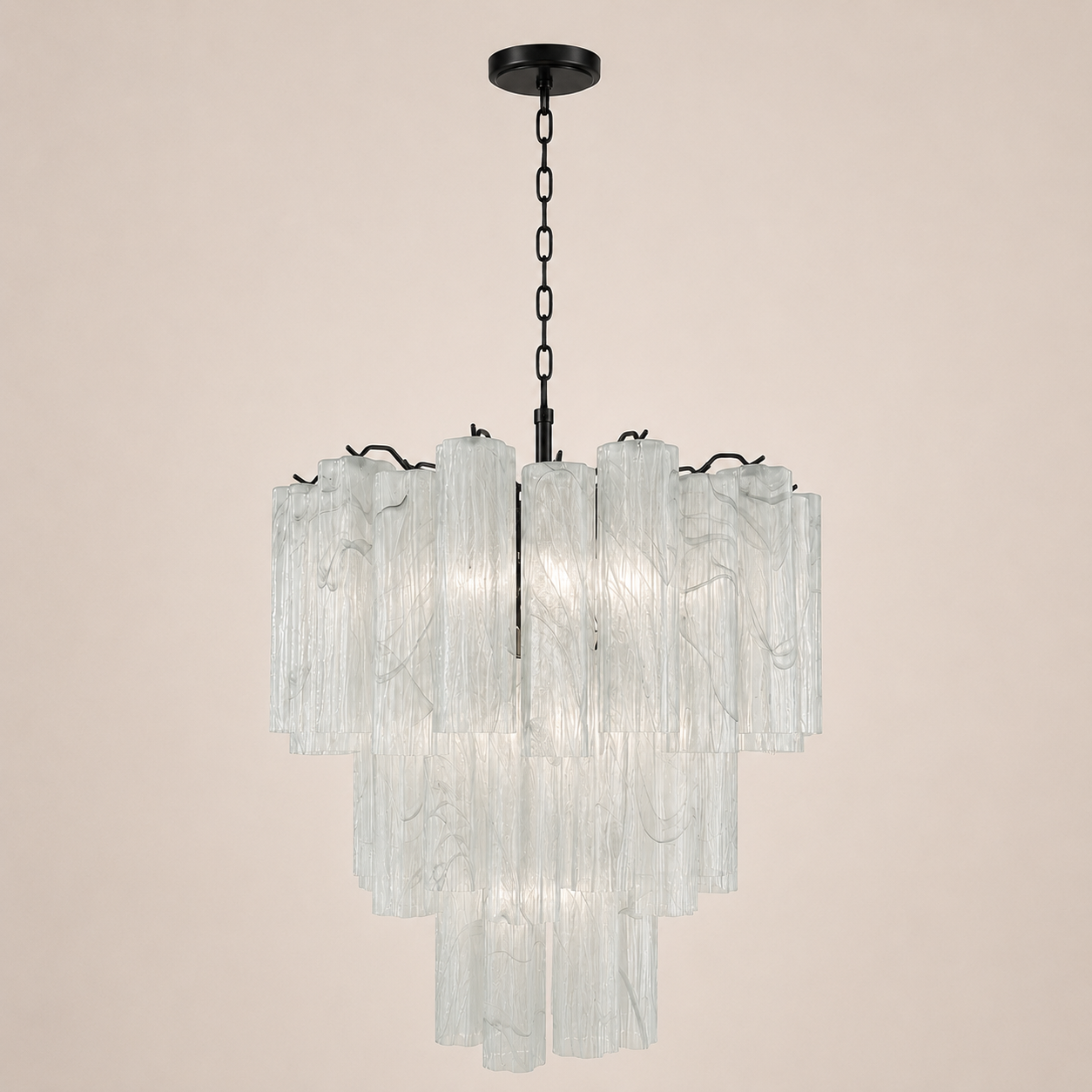 Venetian Handblown Tube Glass Chandelier 33.4" White