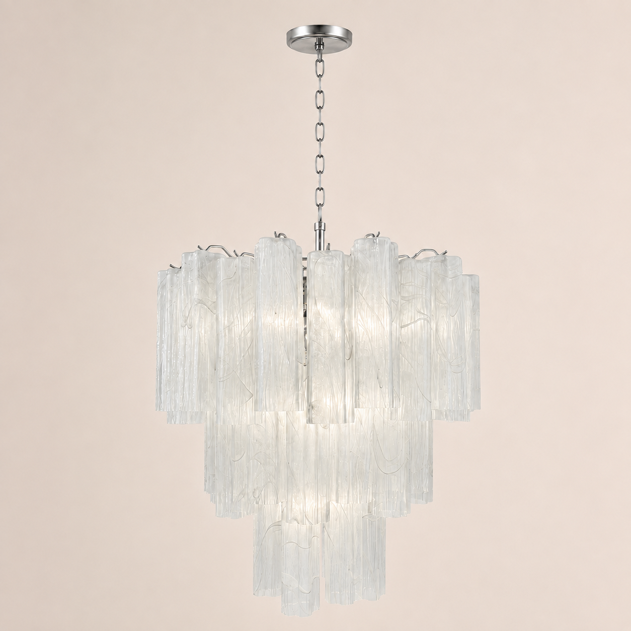 Venetian Handblown Tube Glass Chandelier 33.4" White