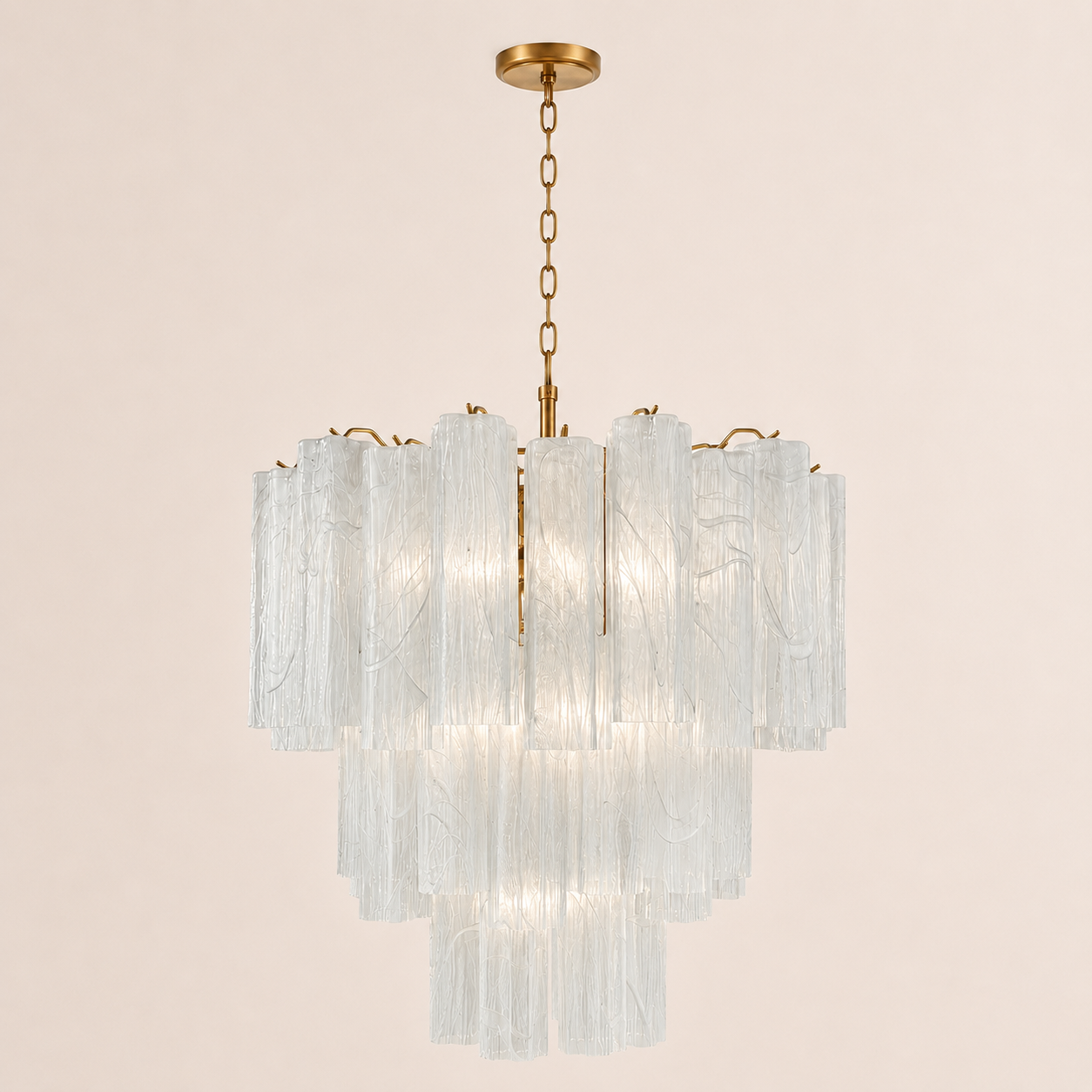 Venetian Handblown Tube Glass Chandelier 33.4" White