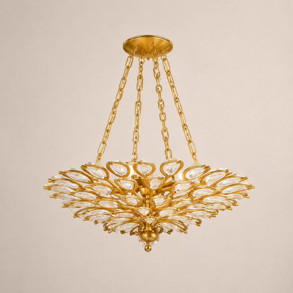 Vera 4-Light Leaf Crystal Gold Chandelier 24”D 32“D