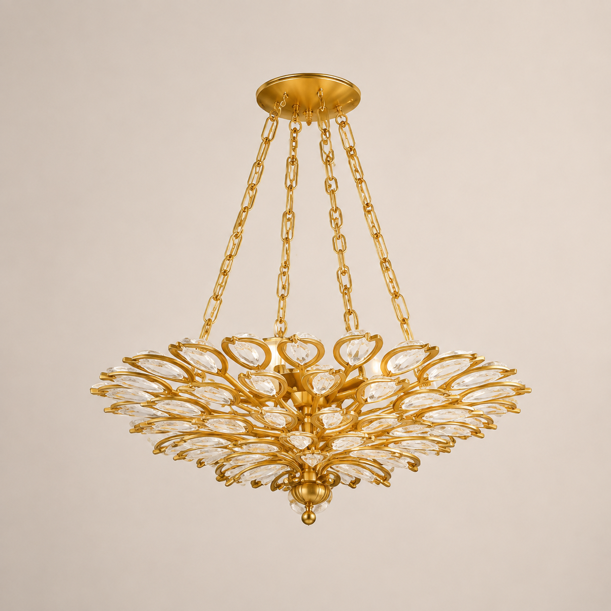 Vera 4-Light Leaf Crystal Gold Chandelier 24”D 32“D