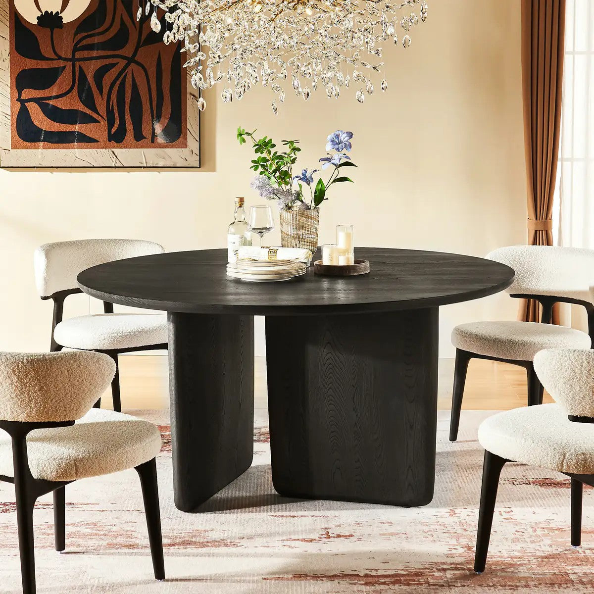 Dune Sculptural Solid Wood Round Dining Table For Dining Room