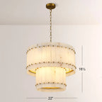 Zora Round Slat Alabaster 2 Tier Drum Chandelier 22”D
