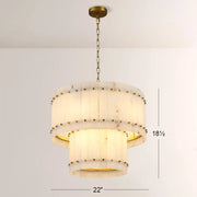 Zora Round Slat Alabaster 2 Tier Drum Chandelier 22”D