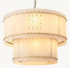 Zora Round Slat Alabaster 2 Tier Drum Chandelier 22”D