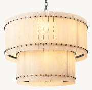 Zora Round Slat Alabaster 2 Tier Drum Chandelier 22”D
