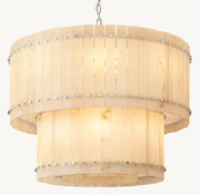 Zora Round Slat Alabaster 2 Tier Drum Chandelier 22”D