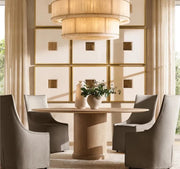 Zora Round Slat Alabaster 2 Tier Drum Chandelier 48”D
