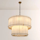Zora Round Slat Alabaster 2 Tier Drum Chandelier 22”D