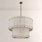 Zora Round Slat Alabaster 2 Tier Drum Chandelier 22”D