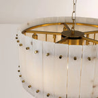 Zora Round Slat Alabaster 2 Tier Drum Chandelier 22”D