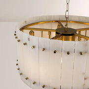 Zora Round Slat Alabaster 2 Tier Drum Chandelier 22”D