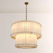Zora Round Slat Alabaster 2 Tier Drum Chandelier 37”D
