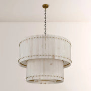 Zora Round Slat Alabaster 2 Tier Drum Chandelier 37”D
