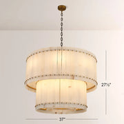 Zora Round Slat Alabaster 2 Tier Drum Chandelier 37”D