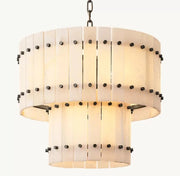 Zora Round Slat Alabaster 2 Tier Drum Chandelier 37”D
