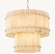 Zora Round Slat Alabaster 2 Tier Drum Chandelier 37”D