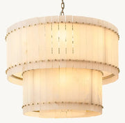 Zora Round Slat Alabaster 2 Tier Drum Chandelier 37”D