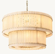 Zora Round Slat Alabaster 2 Tier Drum Chandelier 48”D