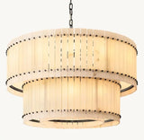 Zora Round Slat Alabaster 2 Tier Drum Chandelier 48”D