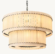 Zora Round Slat Alabaster 2 Tier Drum Chandelier 48”D