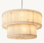 Zora Round Slat Alabaster 2 Tier Drum Chandelier 48”D