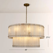 Zora Round Slat Alabaster 2 Tier Drum Chandelier 48”D