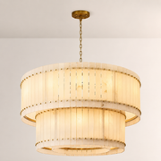 Zora Round Slat Alabaster 2 Tier Drum Chandelier 48”D