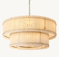 Zora Round Slat Alabaster 2 Tier Drum Chandelier 60”D