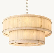 Zora Round Slat Alabaster 2 Tier Drum Chandelier 60”D