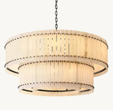 Zora Round Slat Alabaster 2 Tier Drum Chandelier 60”D